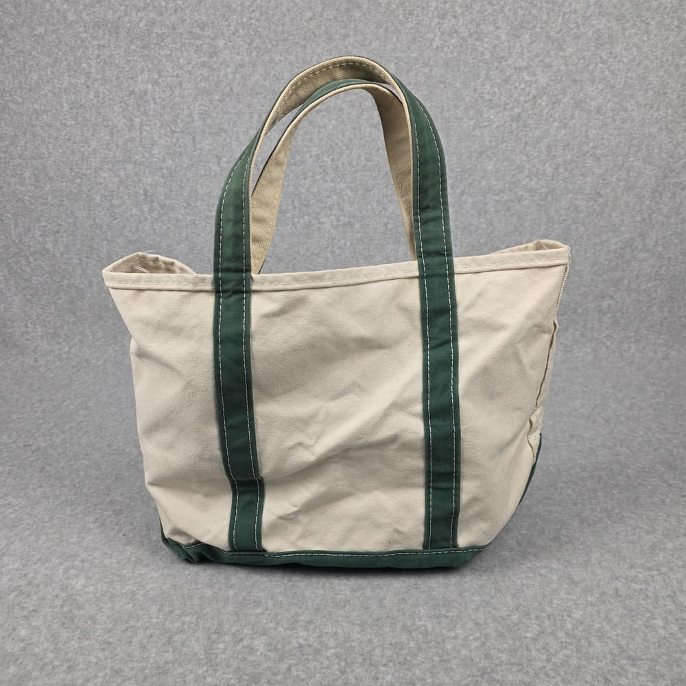 Vintage LL Bean Boat And Tote Womens Medium Beige Green Canvas Made In USA 80s - Picture 1 of 11
